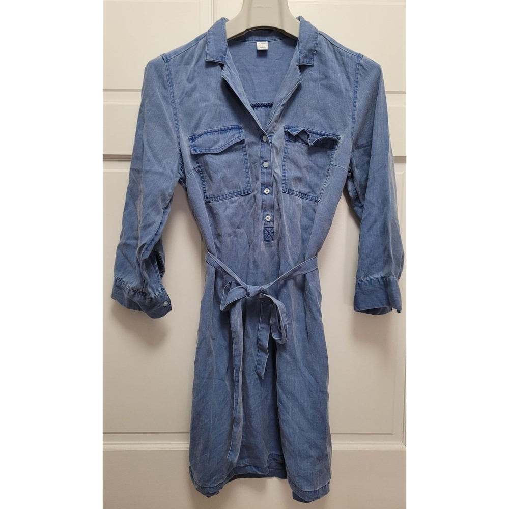 Old Navy Women's 3/4 Sleeve Utility Tie Belt Shirt Dress - Denim - Blue - Sz S - Picture 2 of 5